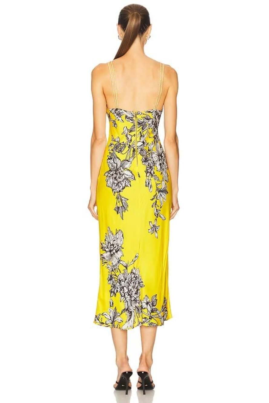 Alice + Olivia Kiro Blooming Wild Golden Hour Yellow Midi Dress 2 NWT $550 - Picture 5 of 13